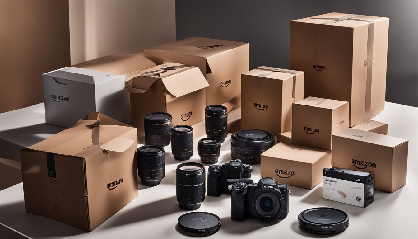 Une gamme de produits Amazon exposés dans un studio bien éclairé.