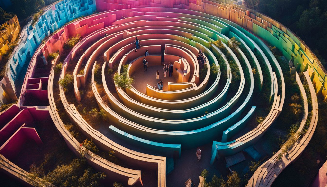 Un labyrinthe coloré avec des points d'entrée et de sortie variés.